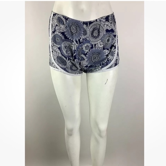 Ann Mashburn Sz XS Poplin Track Shorts Floral Print Blue 100% Cotton Pullon - Picture 1 of 5